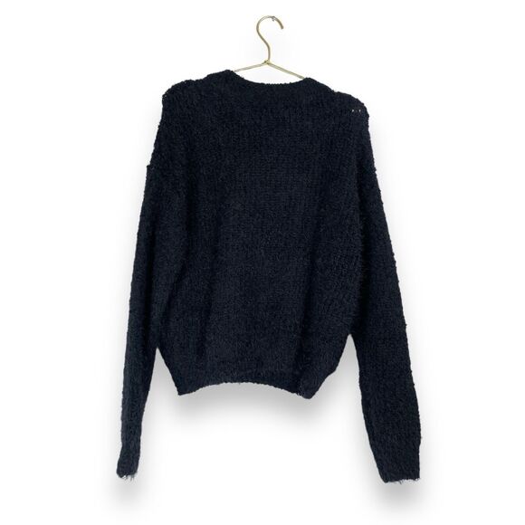 SO Black Eyelash Fuzzy Lux Crewneck Pullover Drop Shoulder Sweater Size : L 490 - Picture 7 of 8